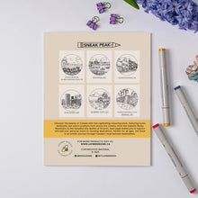 Load image into Gallery viewer, A flat-lay of a 'Sneak Peak' preview card for 'The Walking Dead' season 4, styled with purple flowers, binder clips, and three markers on a white background.