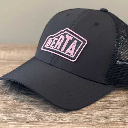 berta hat in black and pink ponytail style