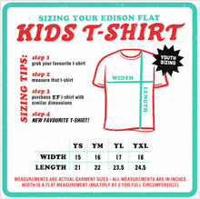 Load image into Gallery viewer, edison flat kids tshirt size chart