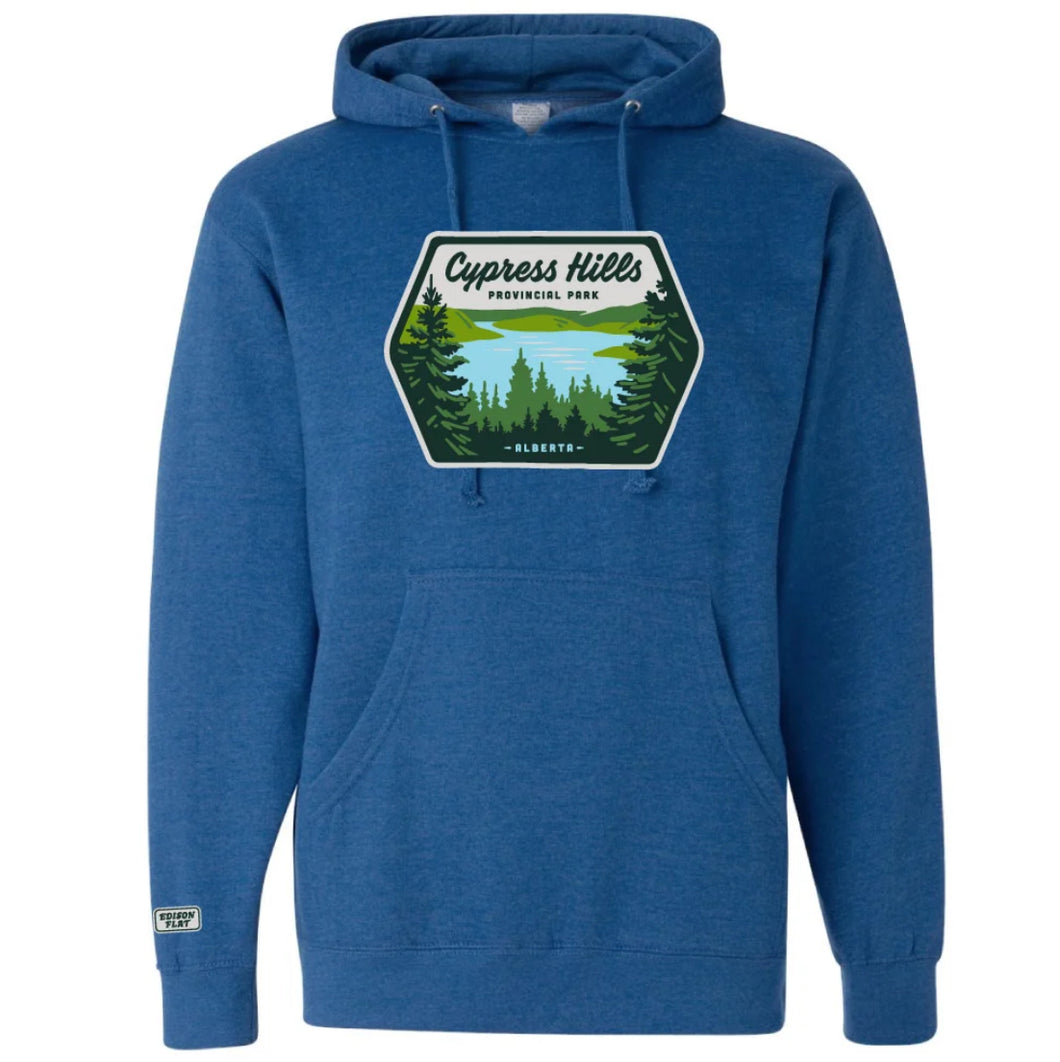 cypress hills provincial park alberta hoodie in blue