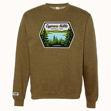 cypress hills provincial park alberta crewneck sweater in olive green