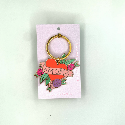 enamel mom with heart and flowers keychain