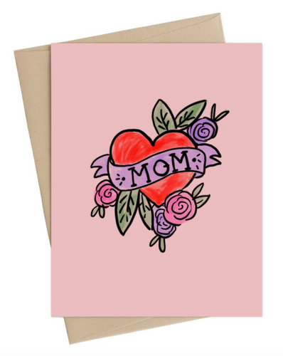 mom with heart and flowers greeting card blank inside