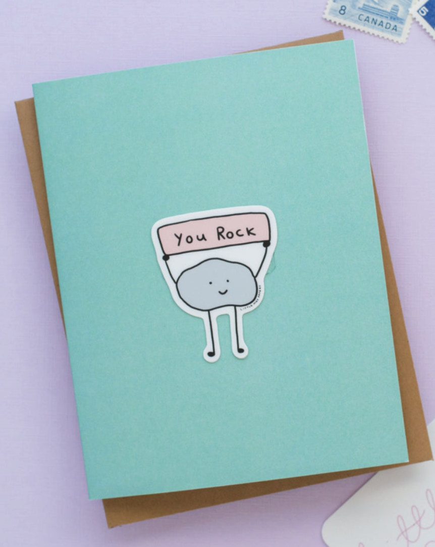 you rock greeting card with vinyl sticker blank inside