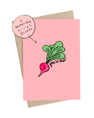 you're rad greeting card with vinyl sticker blank inside