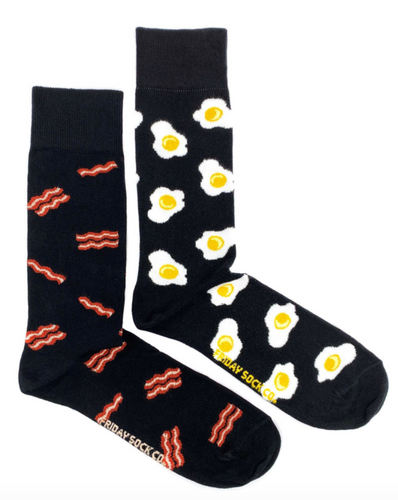 friday sock company mismatched socks bacon and eggs