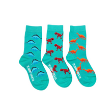 Load image into Gallery viewer, friday sock company kids mismatched set of 3 socks dinosaur themed
