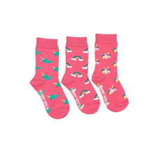 Load image into Gallery viewer, friday sock company kids mismatched set of 3 rainbow unicorn and narwhal themed
