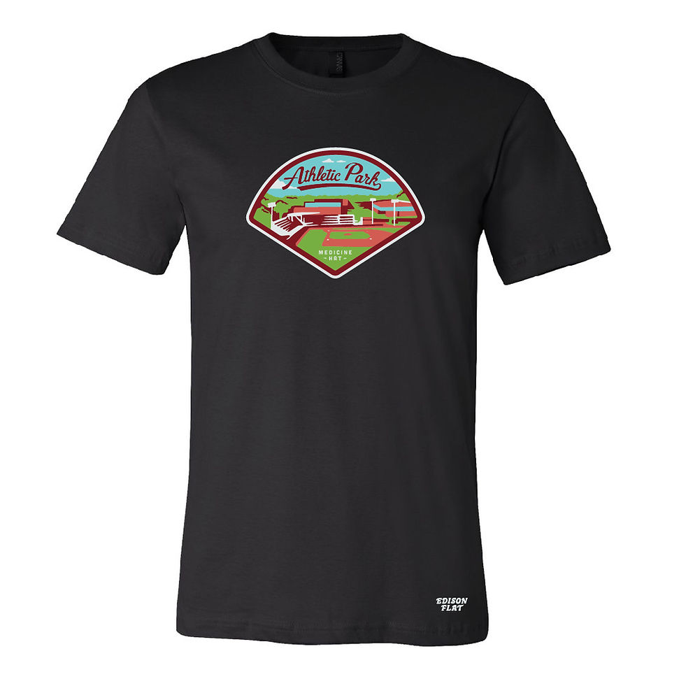 athletic park t-shirt in black. made in medicine hat alberta.