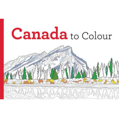 Logo for 'Canada to Colour' with a mountain and landscape illustration on a white background.