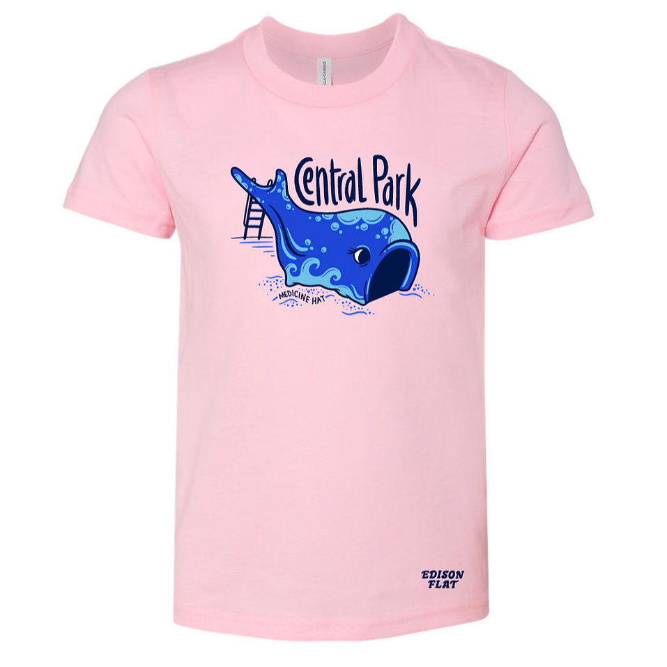 central park youth t-shirt in pink. made in medicine hat alberta