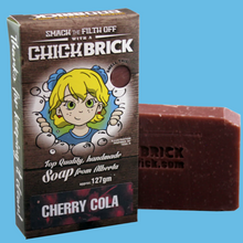 Load image into Gallery viewer, chick brick cherry cola bar soap made in alberta

