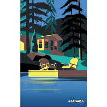 Load image into Gallery viewer, Illustration of a cabin by a lake with trees in the background, featuring the Canada brand logo.
