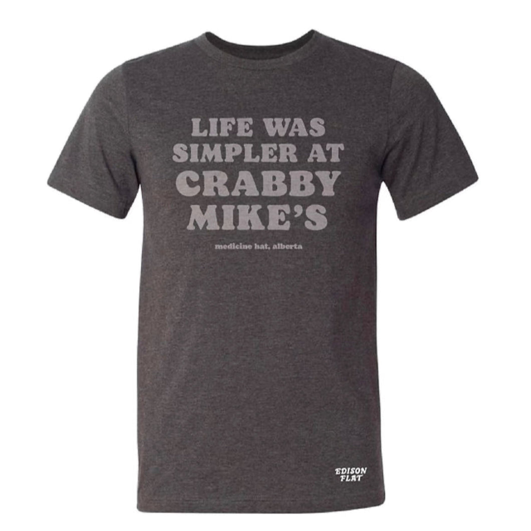 edison flat crabby mikes tshirt. made in medicine hat alberta
