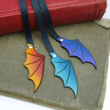 Load image into Gallery viewer, recycled leather handmade dragon wing bookmarks
