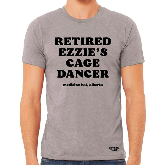 retired ezzie's cage dance tshirt in grey. made in medicine hat alberta.
