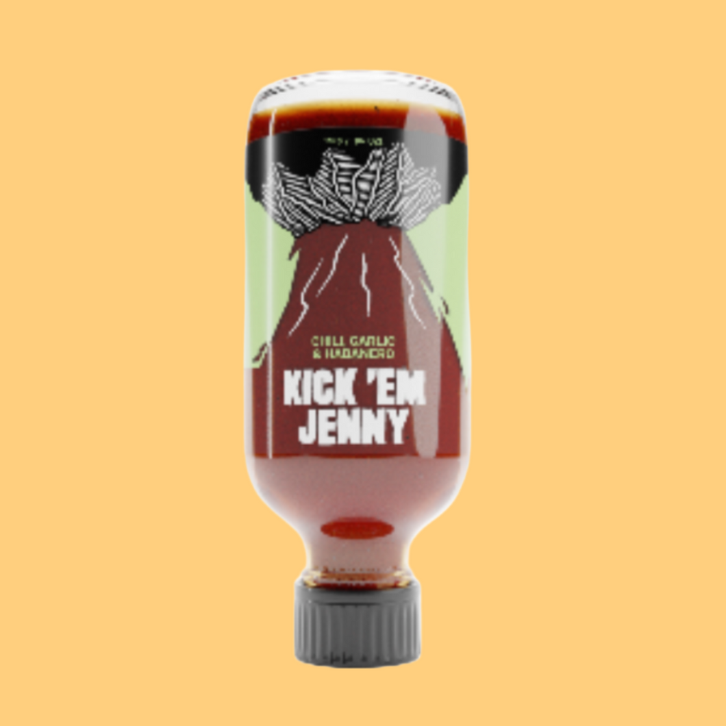 kick em jenny hot sauce from hungry volcano. made in alberta.
