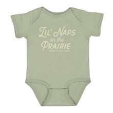 Load image into Gallery viewer, lil naps on the prairie baby onesie. made in medicine hat alberta.
