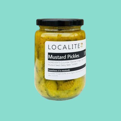 Jar of Localite Mustard Pickles on a white background