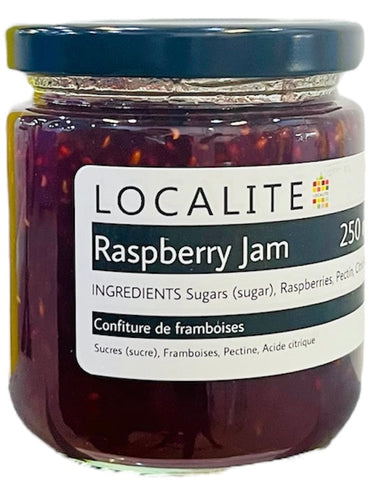 250 ml jar of raspberry jam made in alberta