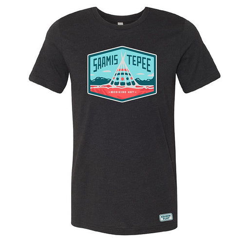 saamis tepee medicine hat tshirt in black. made in alberta.
