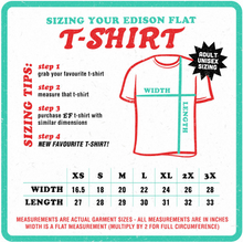 Load image into Gallery viewer, edison flat tshirt size chart
