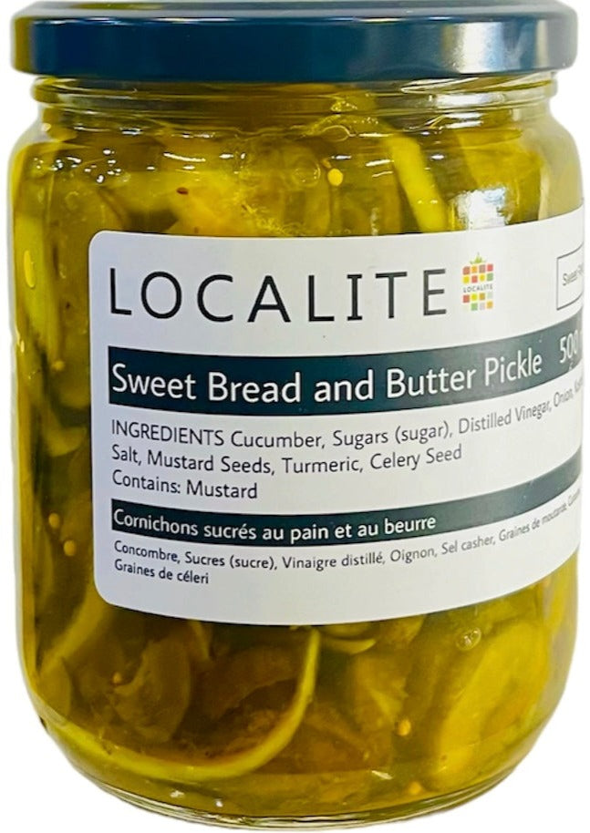 500 ml jar of sweet bread and butter pickles made in alberta