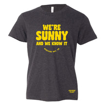 Load image into Gallery viewer, we&#39;re sunny and we know it medicine hat alberta tshirt youth
