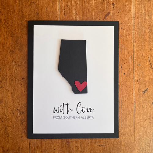with love from southern alberta greeting card. made in red deer alberta. 