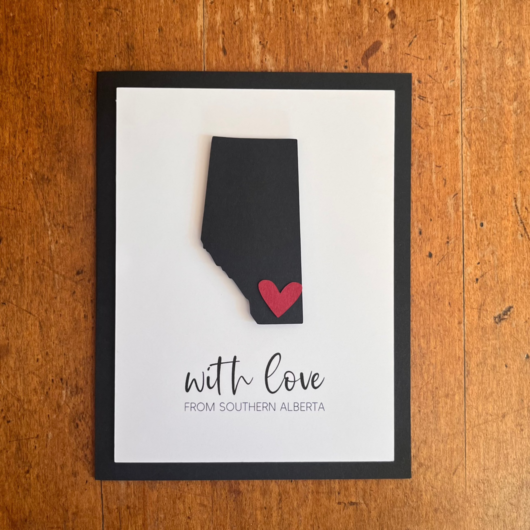 with love from southern alberta greeting card. made in red deer alberta. 