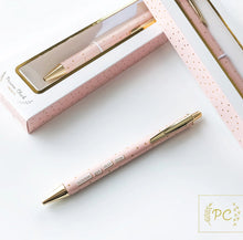 Load image into Gallery viewer, pink and gold pen that says bitches get shit done
