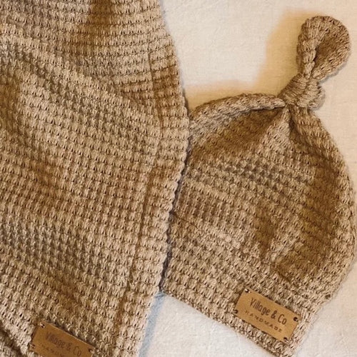 mocha colour swaddle blanket and hat for baby