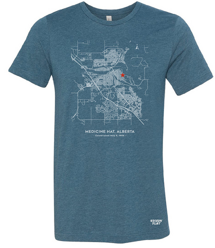 map of medicine hat alberta t-shirt in blue